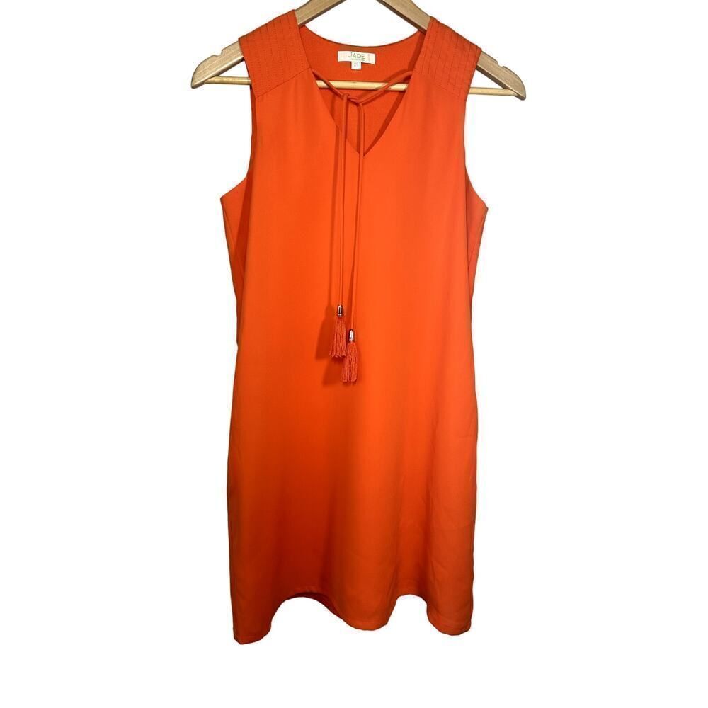 JADE MELODY TAM Women's Tassel Tie V-Neck Sleeveless Shift Dress Orange XS